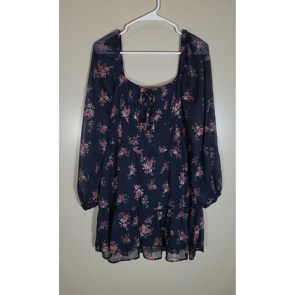 Trixxi Navy Floral Mini Dress XL Cottagecore Coquette Romantic Sheer